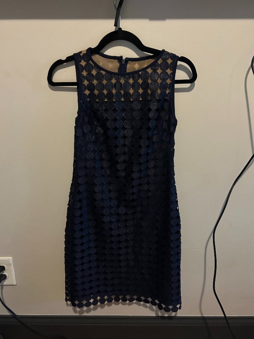 Lauren Ralph Lauren Navy Applique Sheath Dress Size 2 Illusion Mesh Sleeveless C